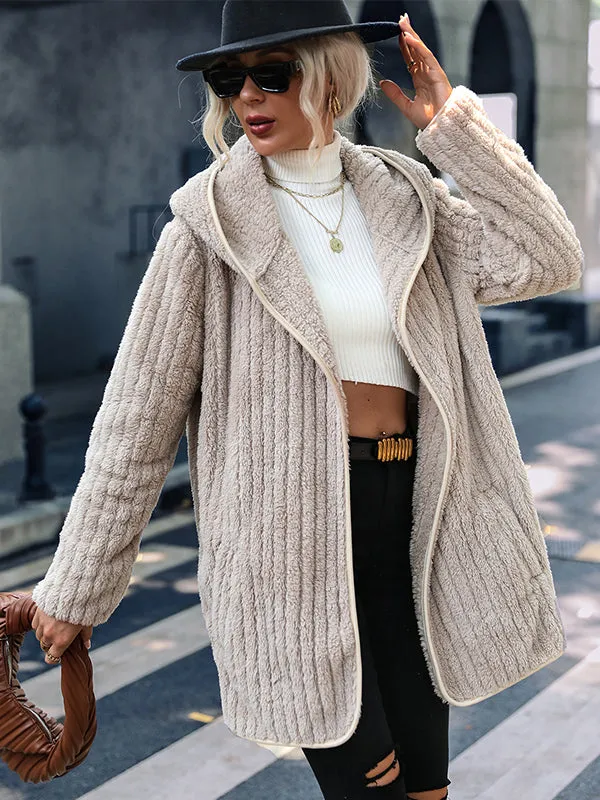 Hooded Loose Reversible Plush Buttonless Cardigan Jacket