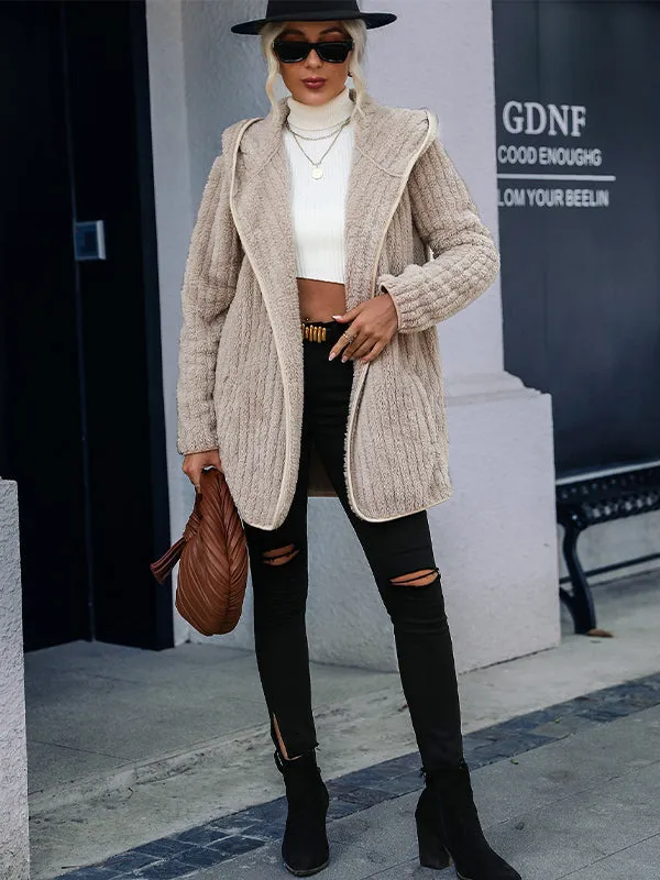 Hooded Loose Reversible Plush Buttonless Cardigan Jacket