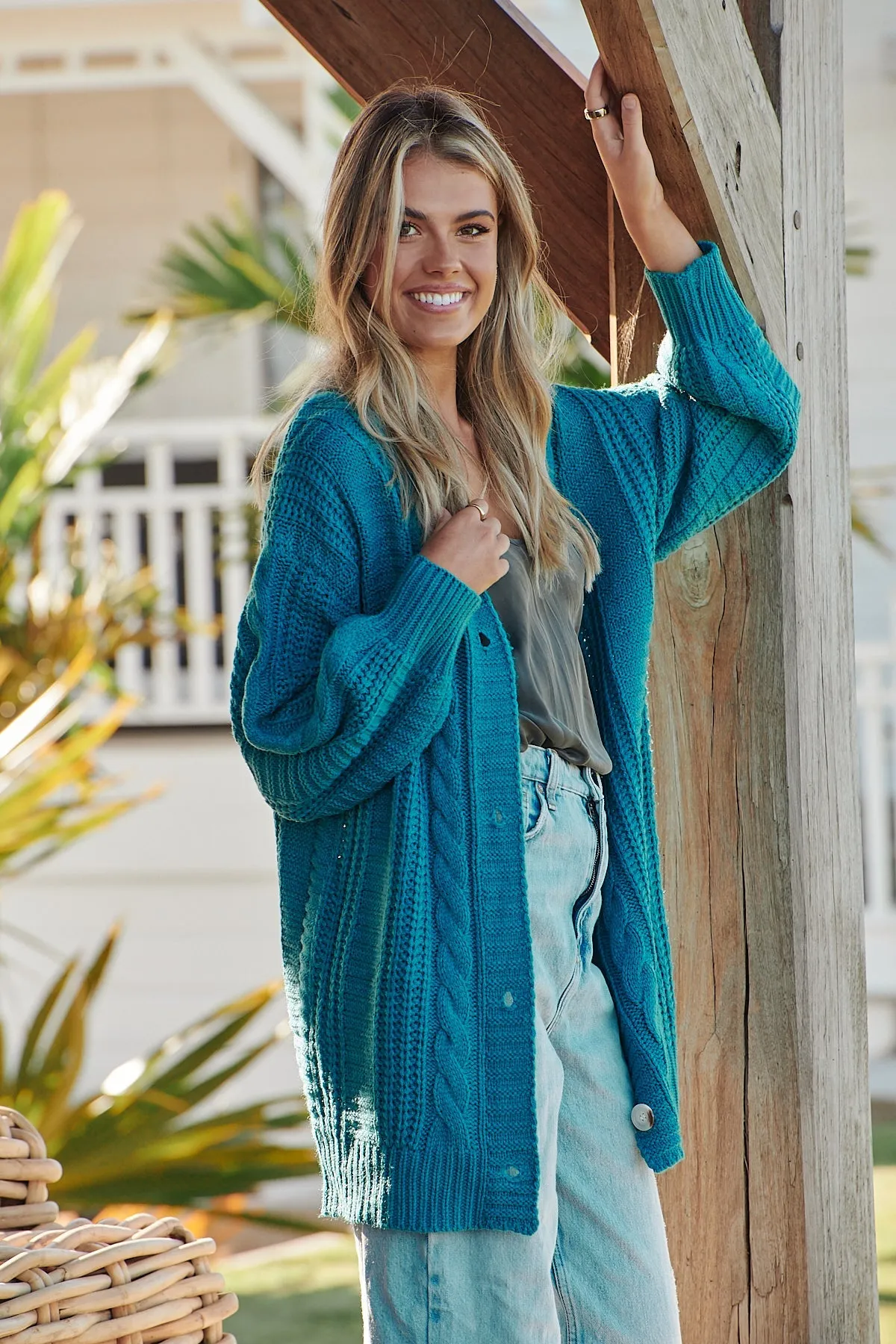 Jaase Azure Knit Cardigan - Teal