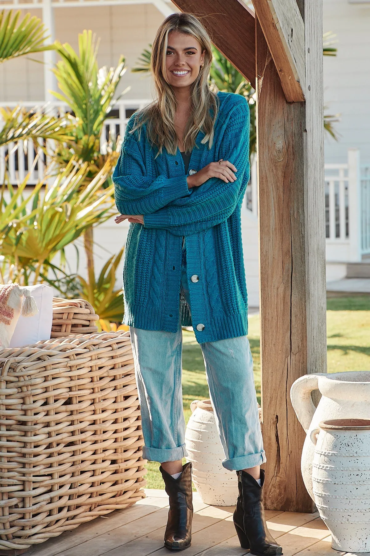 Jaase Azure Knit Cardigan - Teal