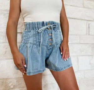 Keeping My Peace High Waisted Flared Denim Shorts
