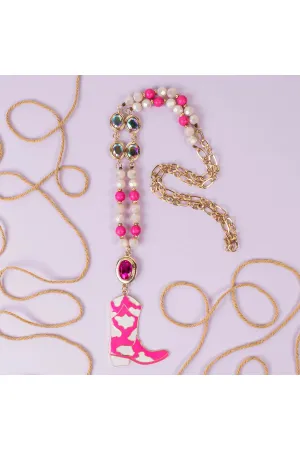 Kickin Pink Metal Cowboy Boot Necklace