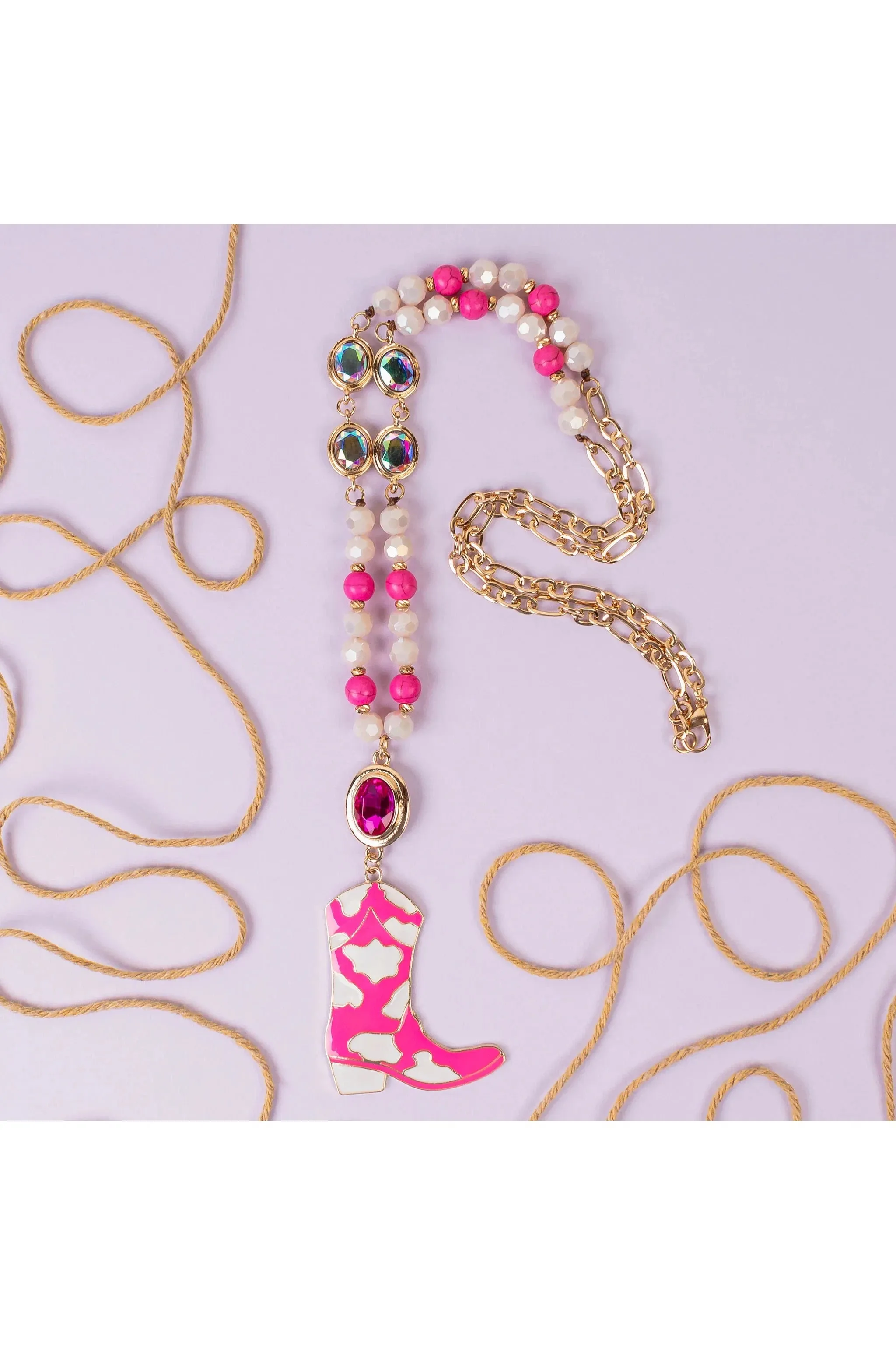 Kickin Pink Metal Cowboy Boot Necklace