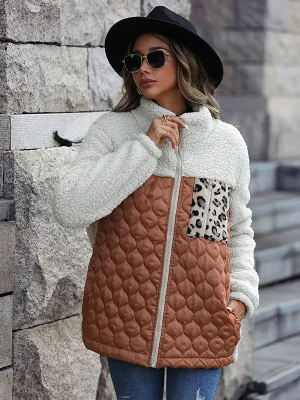 Long-Sleeved Loose Round Neck Stitching Zipper Double-Faced Fleece Jacket