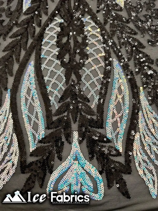 Lucy Damask Sequin Fabric on Spandex Mesh