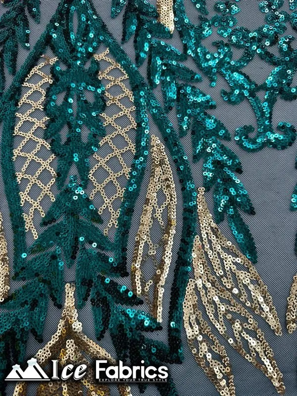 Lucy Damask Sequin Fabric on Spandex Mesh