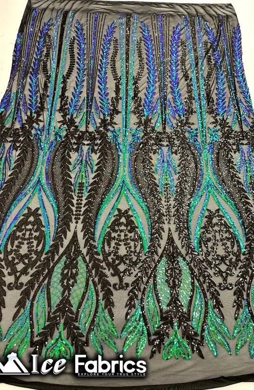 Lucy Damask Sequin Fabric on Spandex Mesh