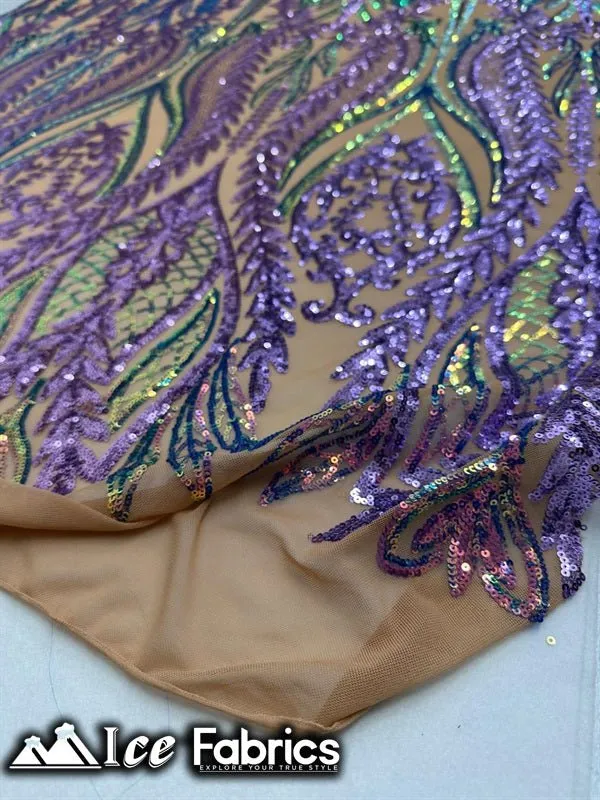 Lucy Damask Sequin Fabric on Spandex Mesh