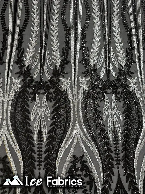 Lucy Damask Sequin Fabric on Spandex Mesh