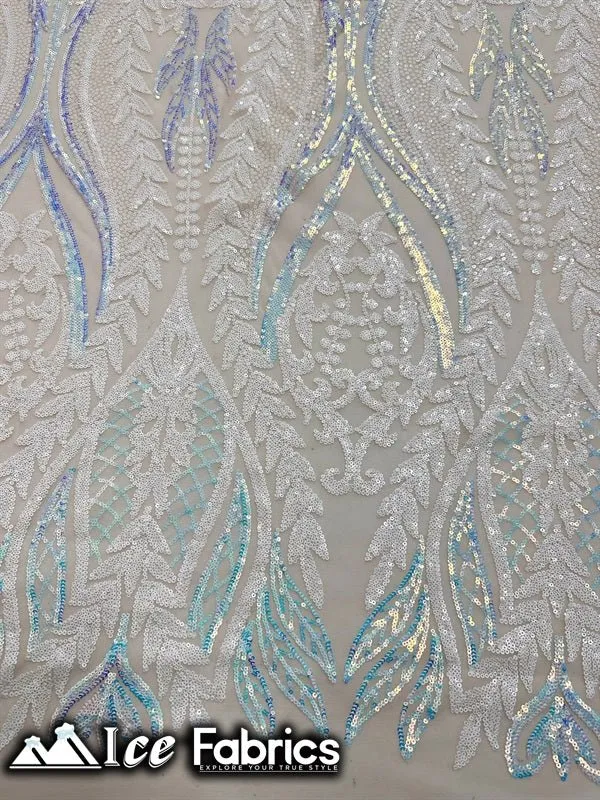 Lucy Damask Sequin Fabric on Spandex Mesh