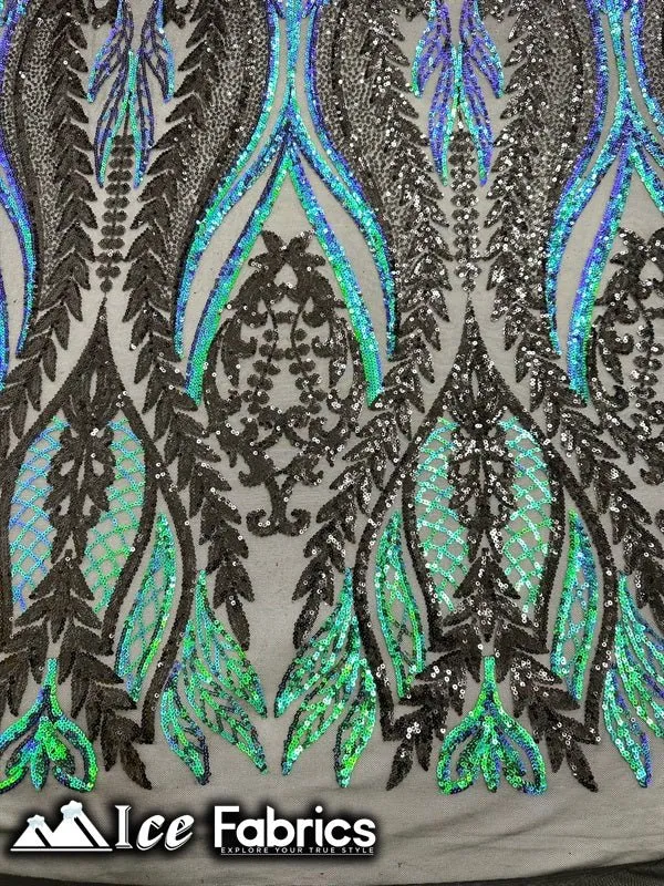 Lucy Damask Sequin Fabric on Spandex Mesh