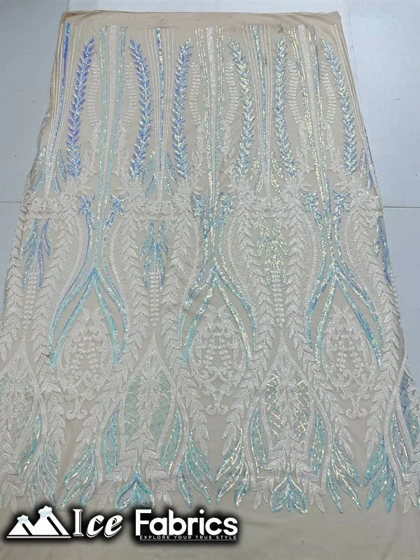 Lucy Damask Sequin Fabric on Spandex Mesh