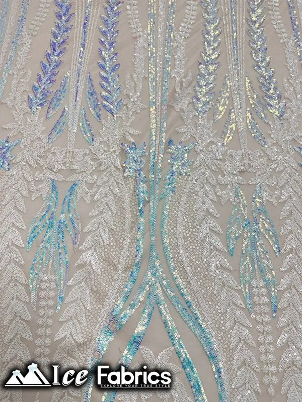 Lucy Damask Sequin Fabric on Spandex Mesh