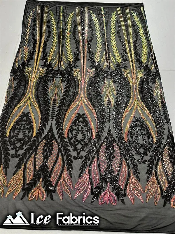 Lucy Damask Sequin Fabric on Spandex Mesh