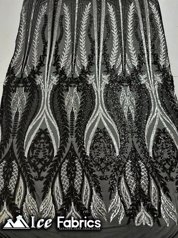 Lucy Damask Sequin Fabric on Spandex Mesh