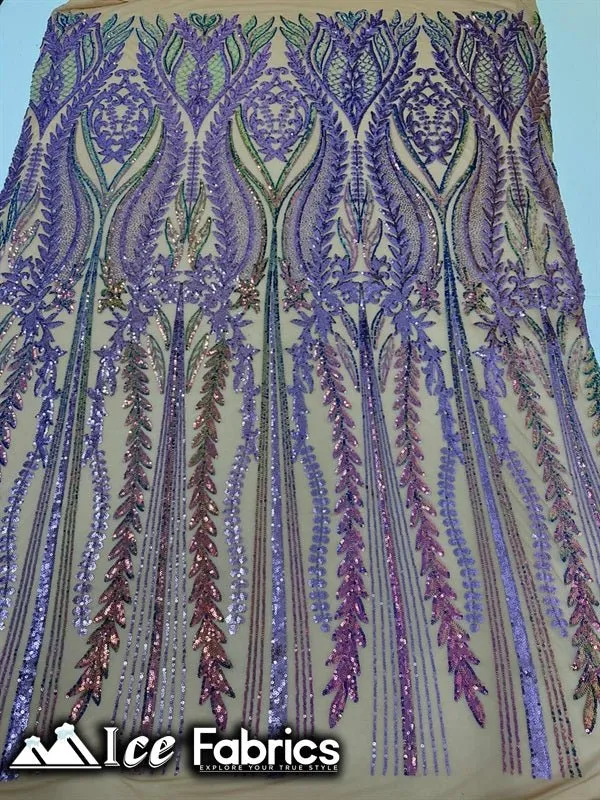 Lucy Damask Sequin Fabric on Spandex Mesh