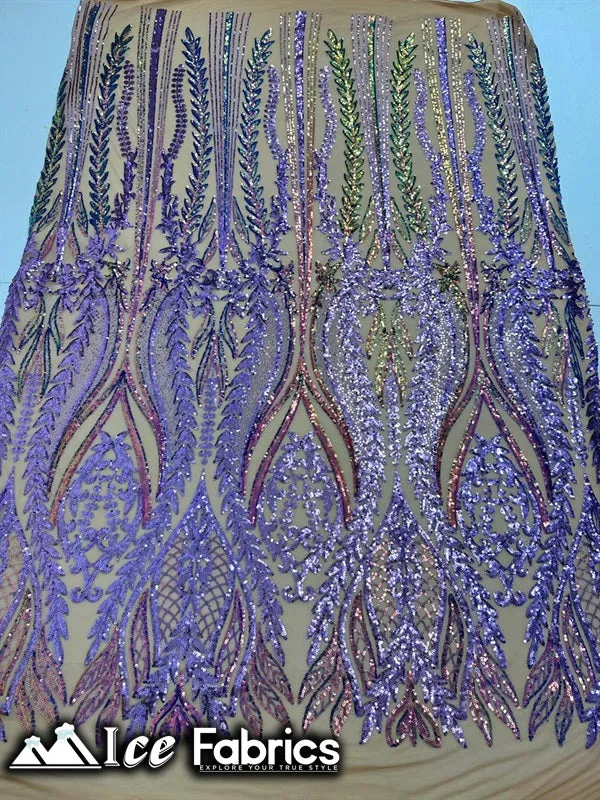Lucy Damask Sequin Fabric on Spandex Mesh