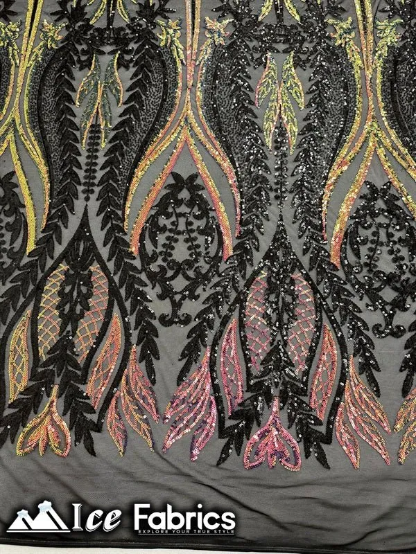 Lucy Damask Sequin Fabric on Spandex Mesh