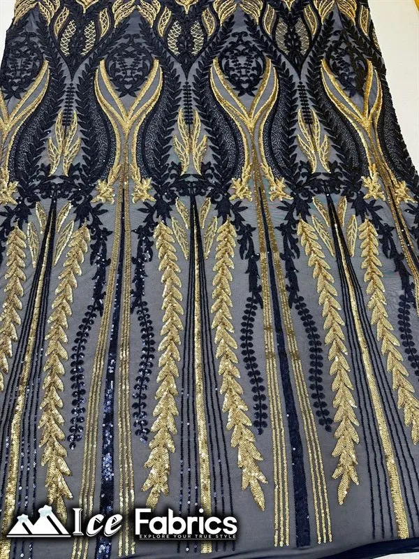 Lucy Damask Sequin Fabric on Spandex Mesh