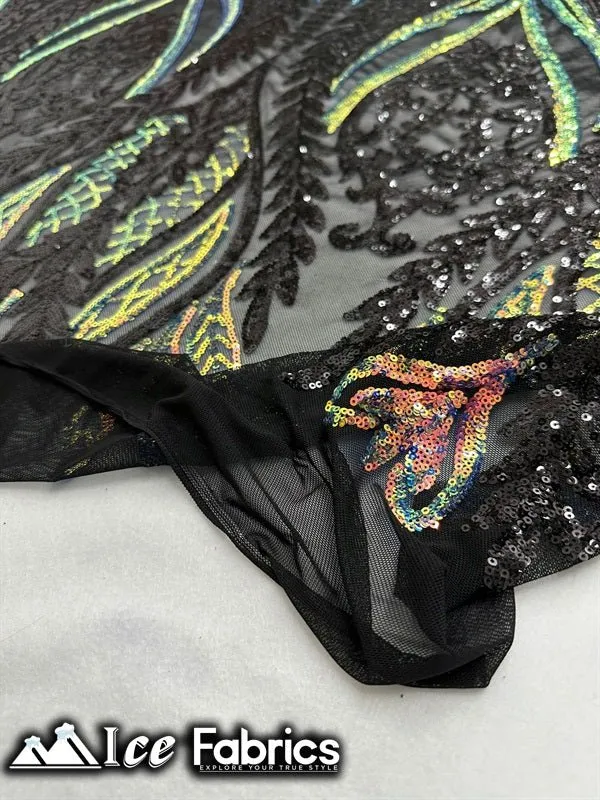 Lucy Damask Sequin Fabric on Spandex Mesh