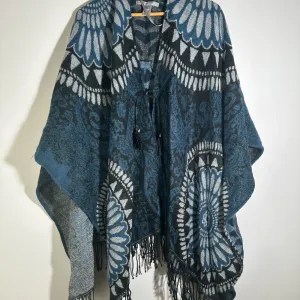 Marc New York Blue and Gray Knit Poncho