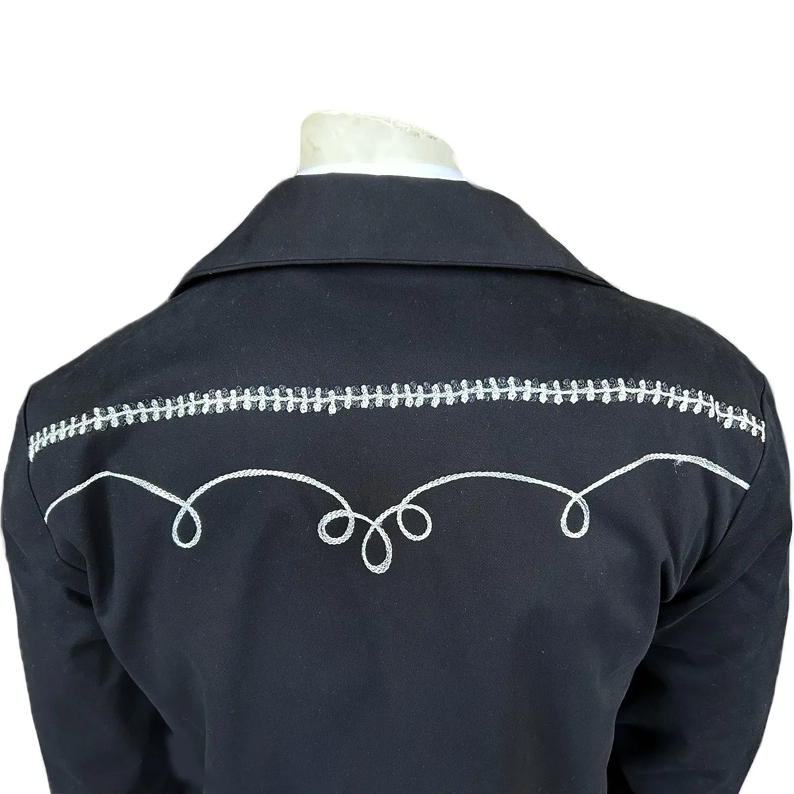 Men's Vintage Western Bolero Jacket with White Rope Embroidery