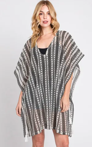 MS0341 STRIPED PATTERN CROCHET COVER-UP PONCHO
