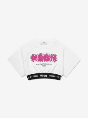 MSGM Girls Cropped Logo Sweatshirt in White