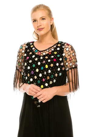 Multicolor Flower Crochet Tassel Poncho Small