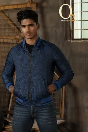 Navy Blue Ramie Bomber Jacket