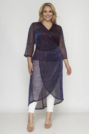 Navy Metallic Blue Plus Size Cardigan