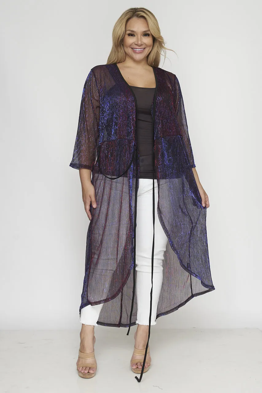 Navy Metallic Blue Plus Size Cardigan