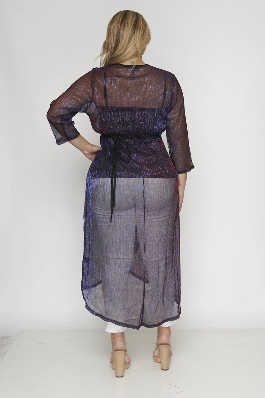 Navy Metallic Blue Plus Size Cardigan