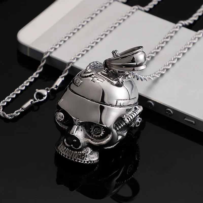 Punk Rock Skull Mechanical Pendant for Men - Personalized Titanium Steel Ghost Head Jewelry