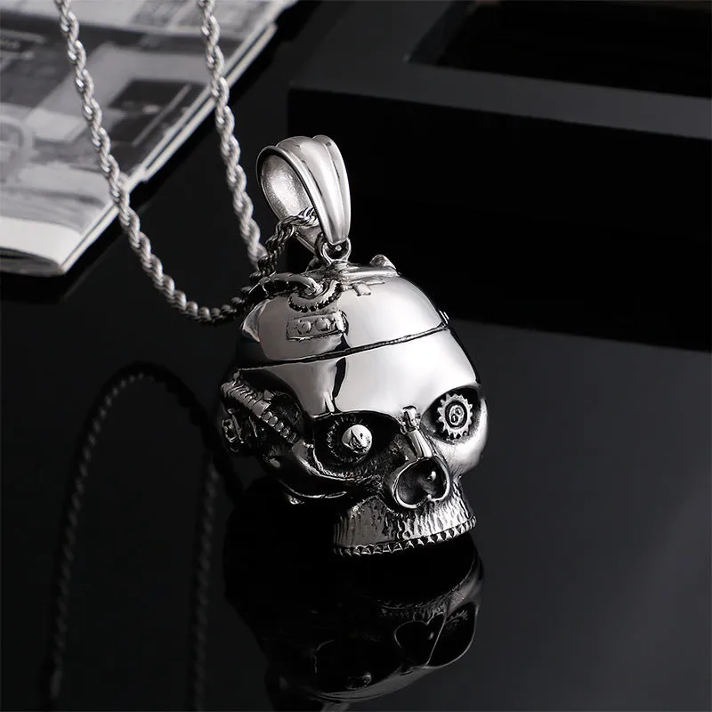 Punk Rock Skull Mechanical Pendant for Men - Personalized Titanium Steel Ghost Head Jewelry