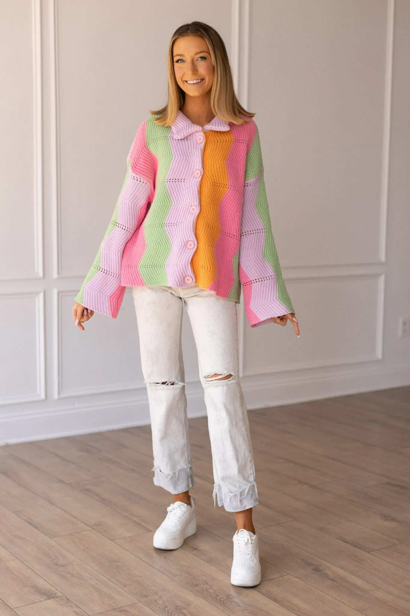 Rainbow Chevron Blanket Cardigan