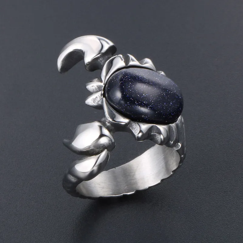 Retro Titanium Steel Scorpion Ring with Red and Blue Sandstone - Men's Hip-Hop Rock Accessory