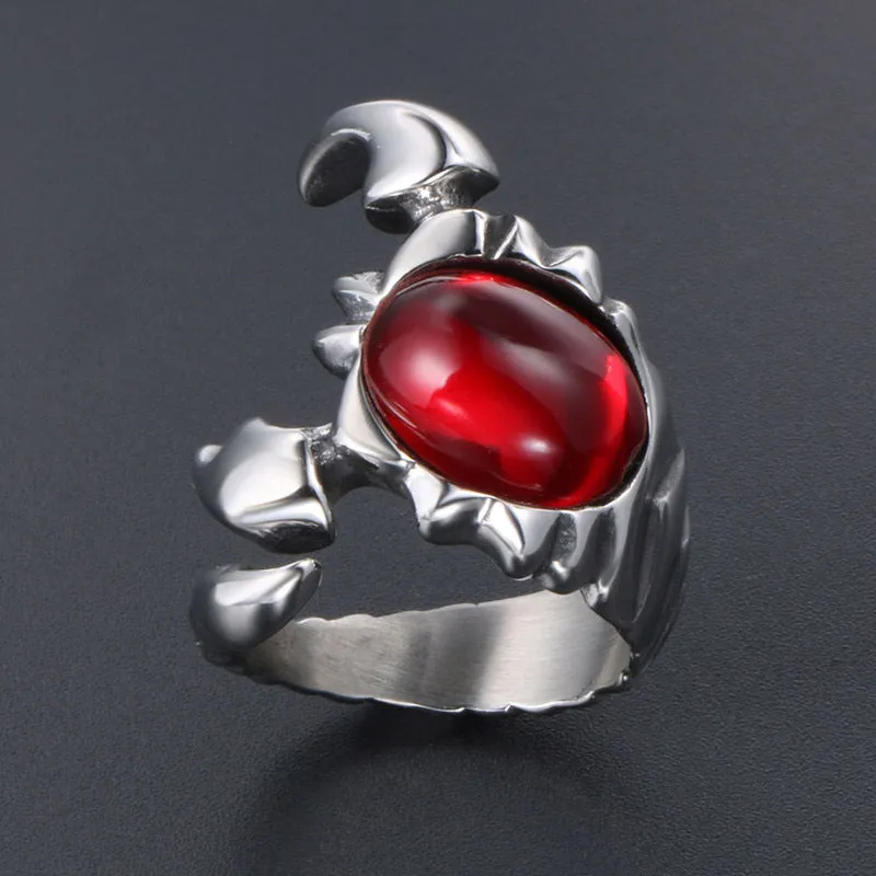 Retro Titanium Steel Scorpion Ring with Red and Blue Sandstone - Men's Hip-Hop Rock Accessory