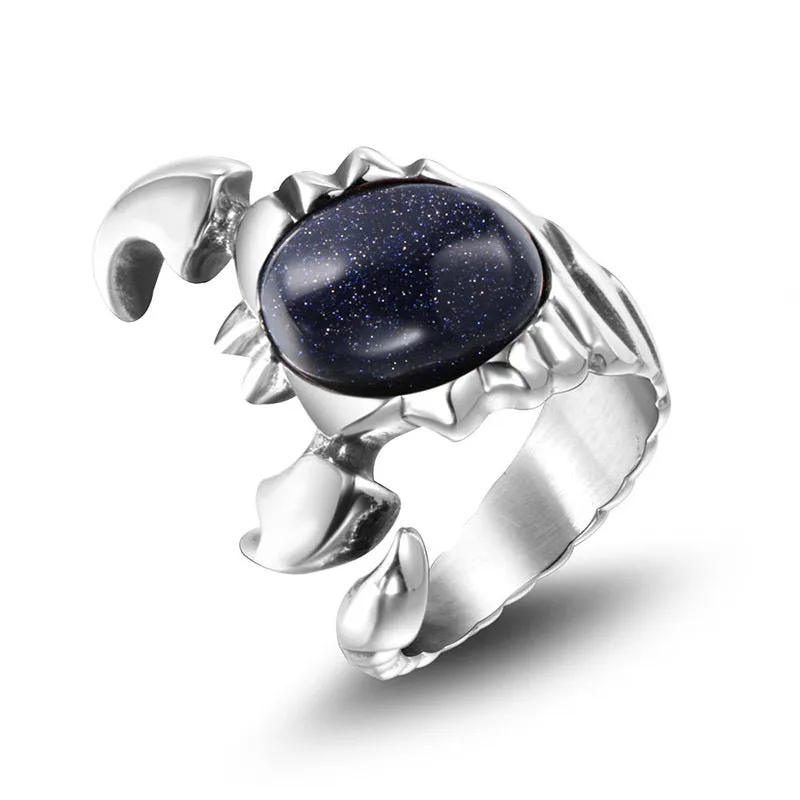 Retro Titanium Steel Scorpion Ring with Red and Blue Sandstone - Men's Hip-Hop Rock Accessory
