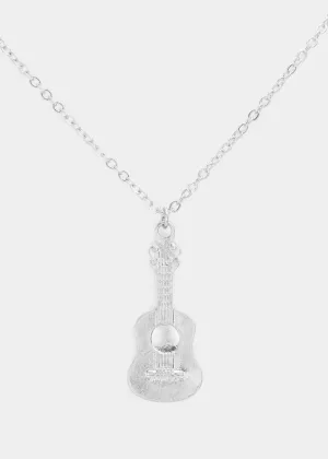 Rockstar Vibes Silver Metal Guitar Pendant Necklace