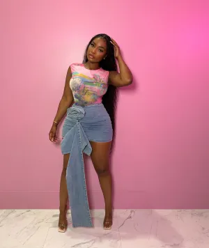 Rose Dtail Denim Skirt