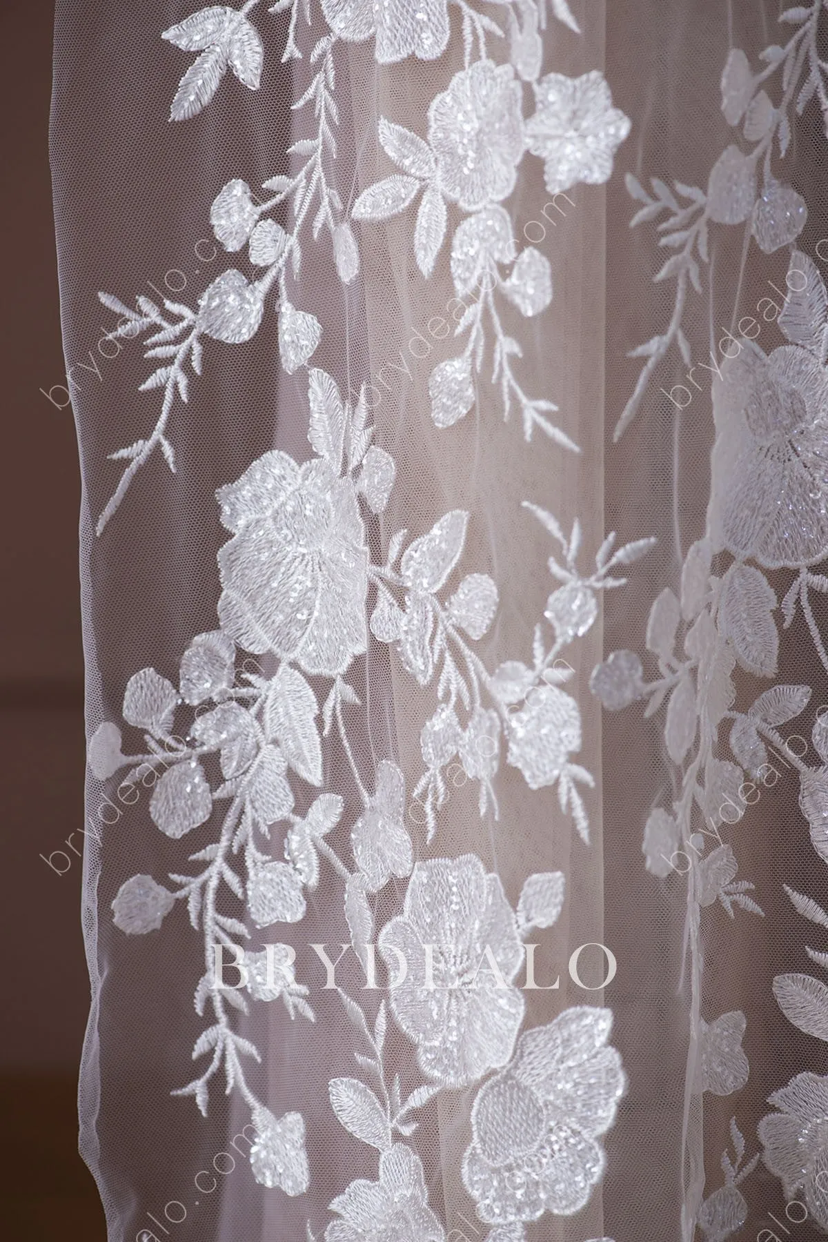 Shimmering Sequinned Flower Designer Lace Fabric Online