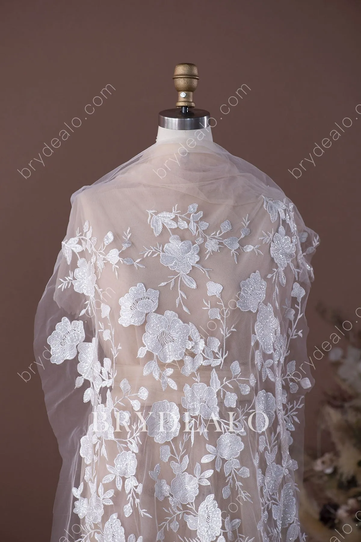 Shimmering Sequinned Flower Designer Lace Fabric Online