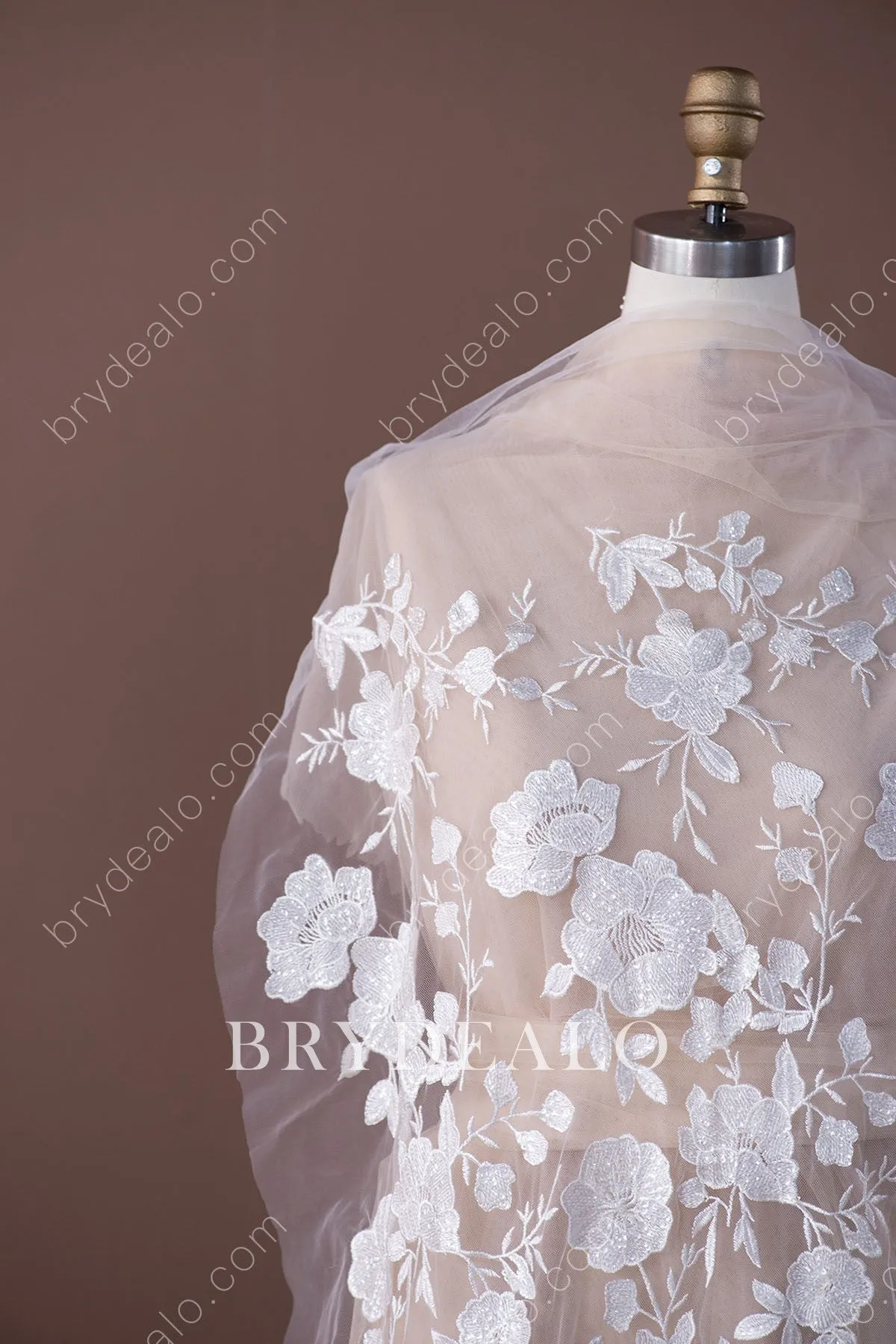 Shimmering Sequinned Flower Designer Lace Fabric Online