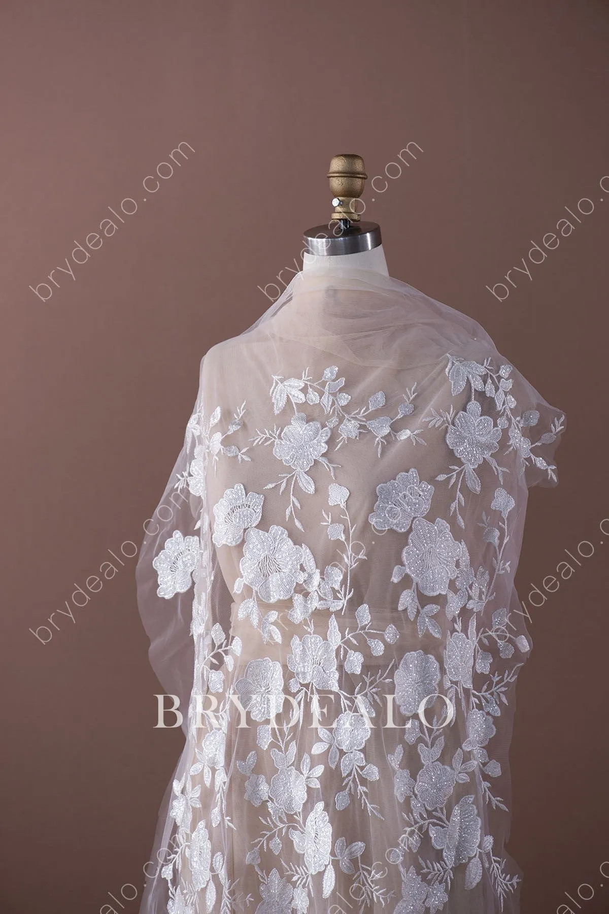 Shimmering Sequinned Flower Designer Lace Fabric Online