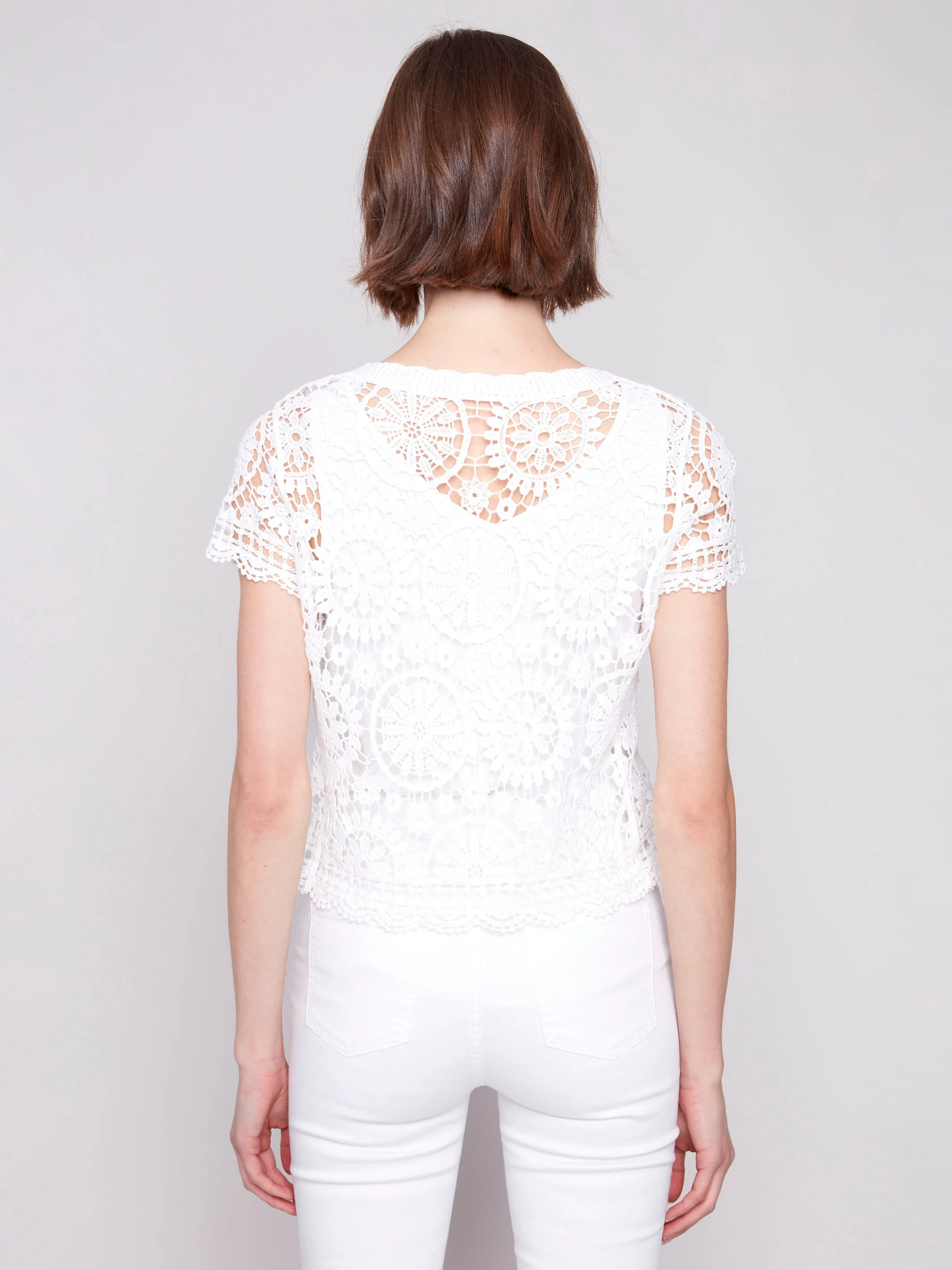 Short Sleeve Crochet Bolero Cardigan - White