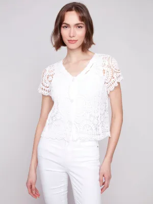 Short Sleeve Crochet Bolero Cardigan - White