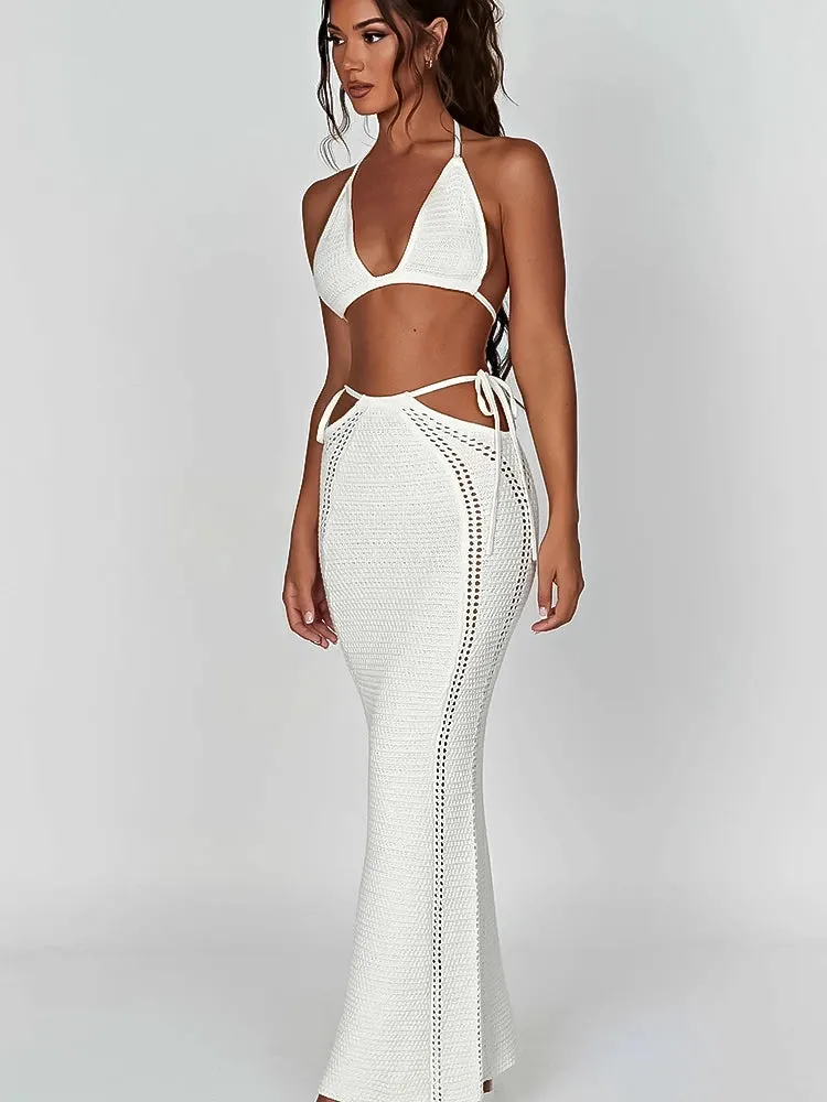 SHP White Summer Sexy Outfits Dress 2 Piece Set