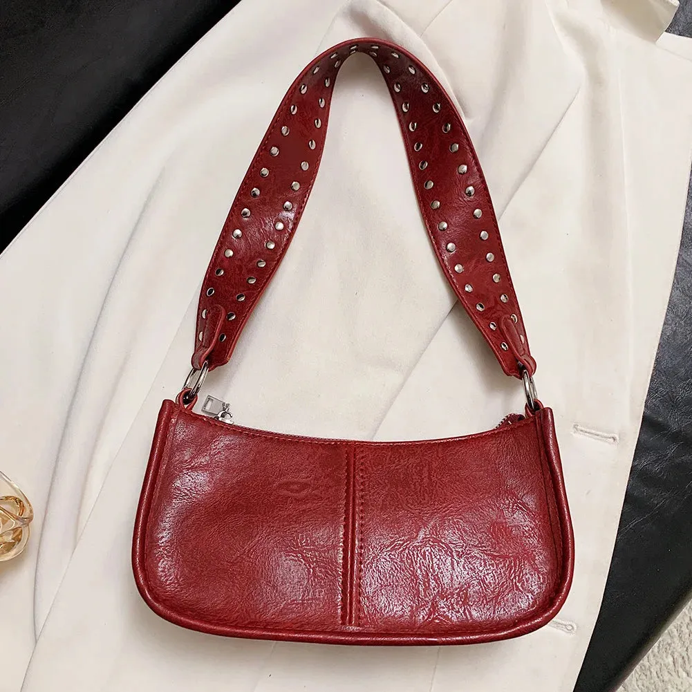 Studded Strap Decor PU Leather Handbag