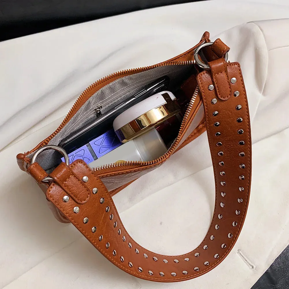 Studded Strap Decor PU Leather Handbag